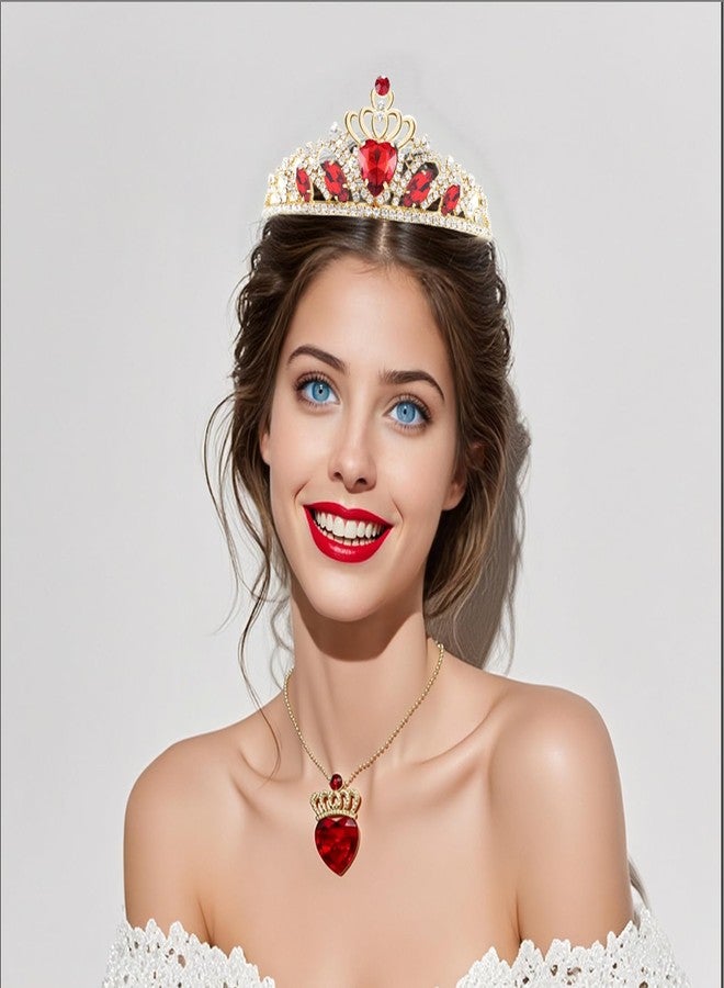 HEIKLN Evie Red Heart Crown and Necklace Descendant 3 Gold Tiara Jewelry Set Queen of Hearts Gift for Party - Image 5